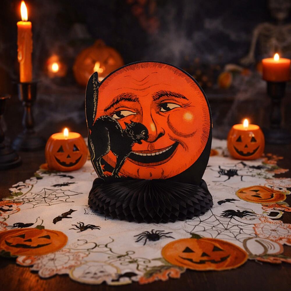 Vintage Beistle Halloween Cat And Moon Centerpiece Retro Decor